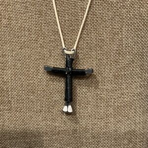 Black Wire Horseshoe Nail Cross Necklace